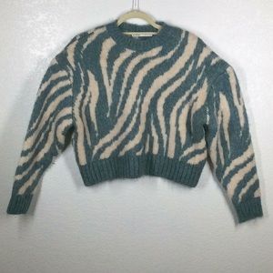 Zara Zebra Animal Print Chunky Soft Knit Crewneck Sweater Size Medium
